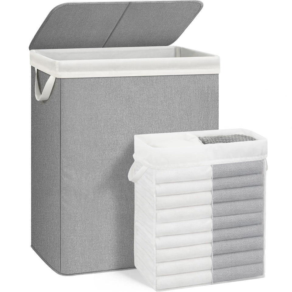 Storage Maniac double laundry hamper with lid showcasing 140L capacity for large loads.