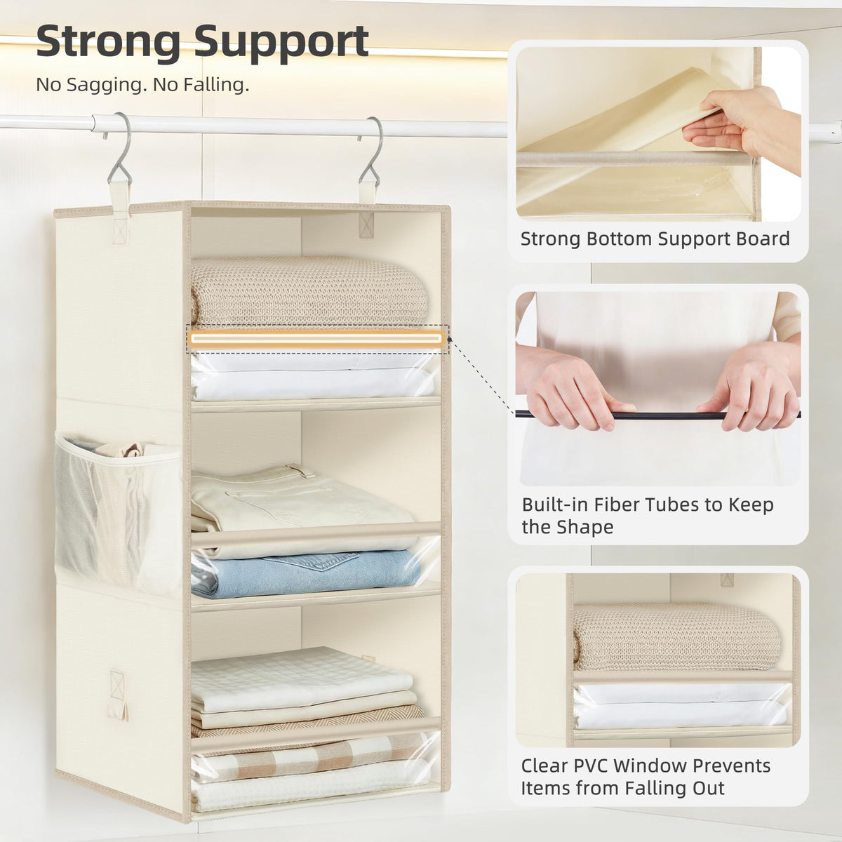 Storage Maniac sturdy 600D Oxford fabric ensures durable garment storage in closets.