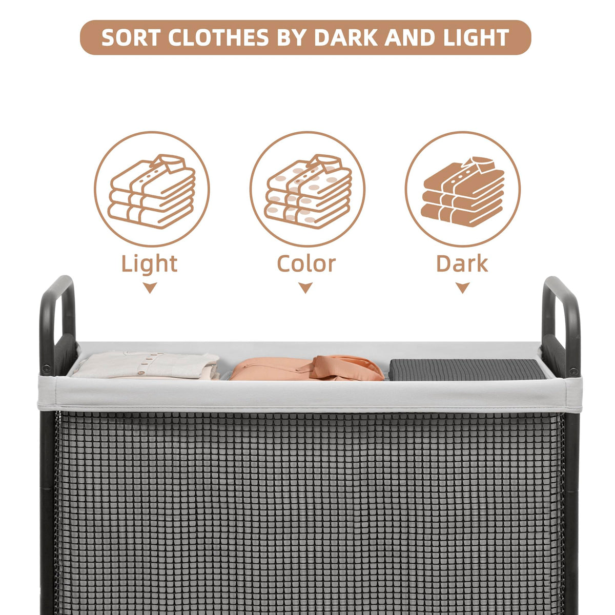 Storage Maniac ergonomic handle design reduces bending when moving the hamper.