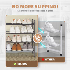Storage Maniac expandable shoe rack assembled side view with sturdy metal construction.