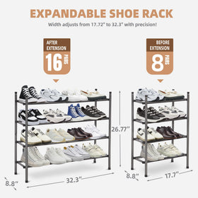 Storage Maniac four-tier stackable rack demonstrates compact shoe organization.