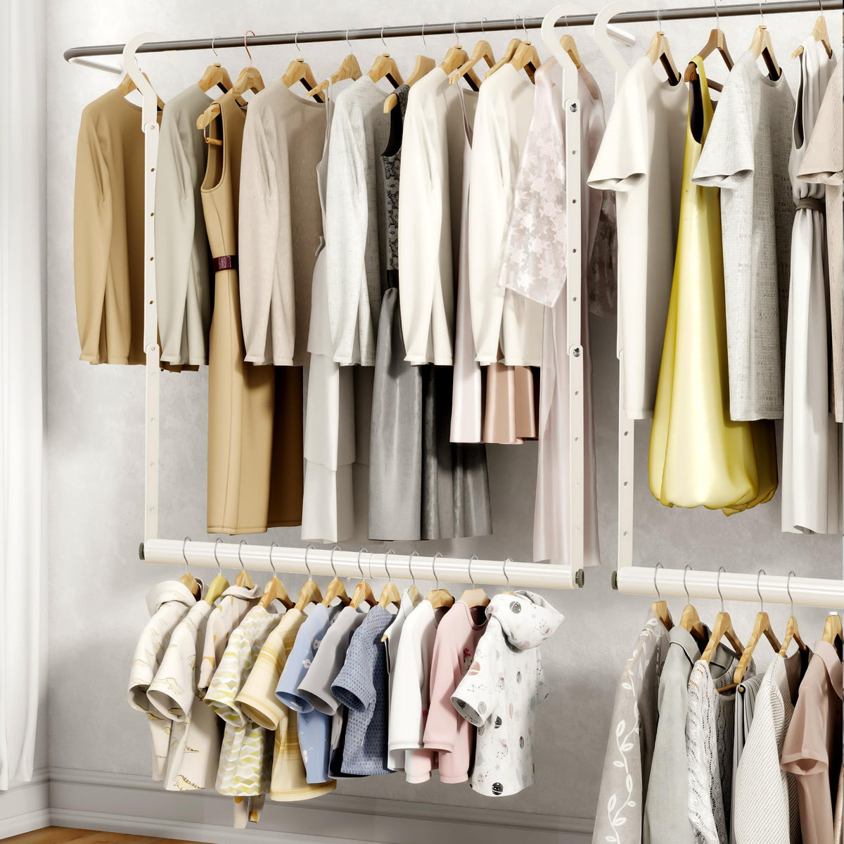 Storage Maniac kids closet option helps children reach outfits.