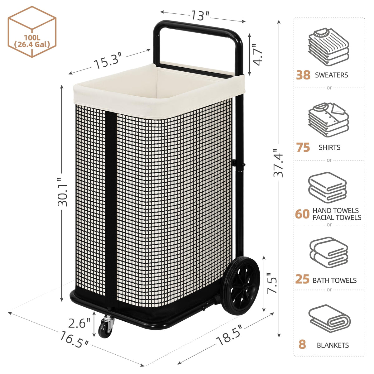 Storage Maniac cart with removable canvas liner for easy transport of dirty clothes.
