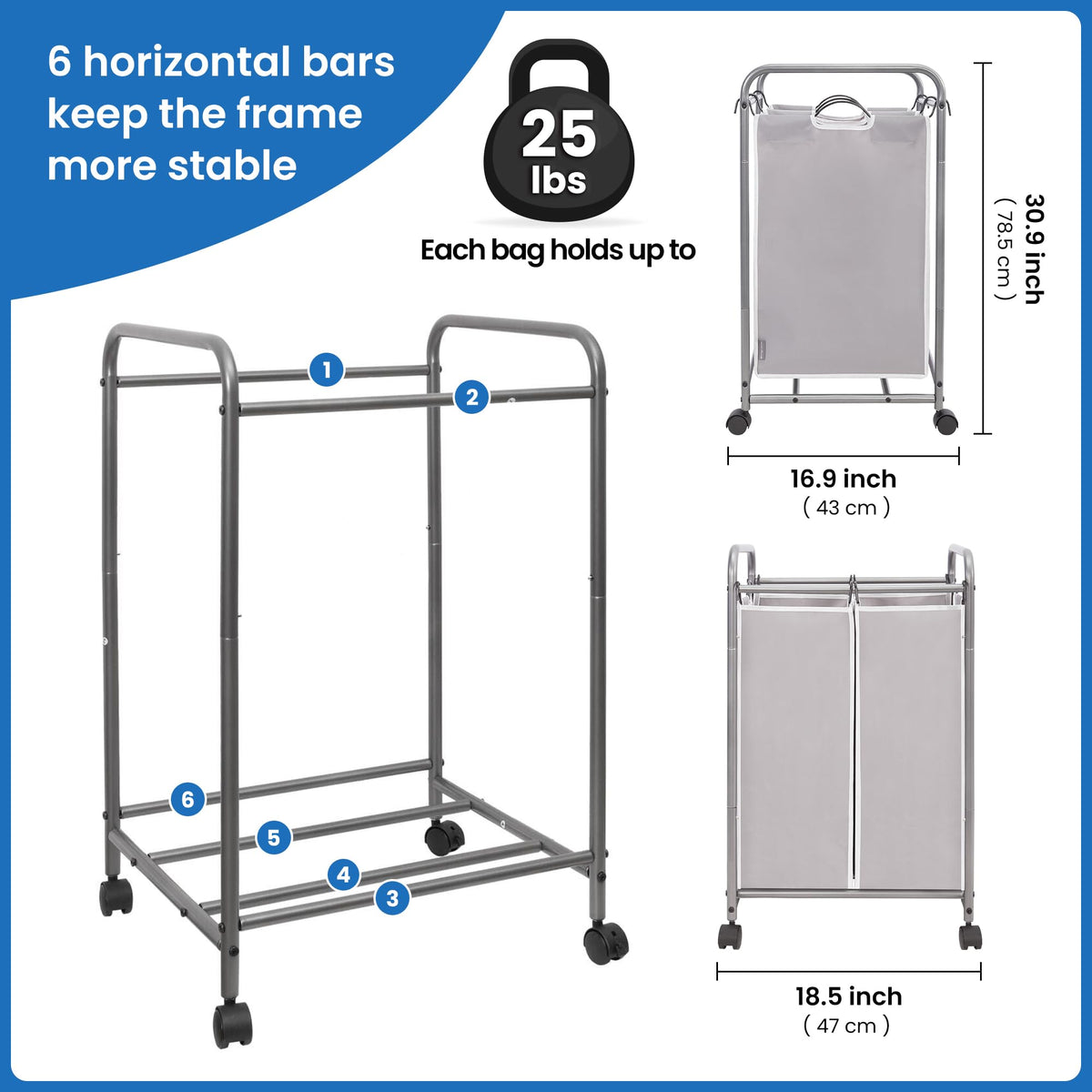 STORAGE MANIAC sturdy frame prevents sagging when loaded with clothes.