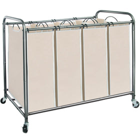 STORAGE MANIAC 4-section beige laundry sorter with wheels for easy transport