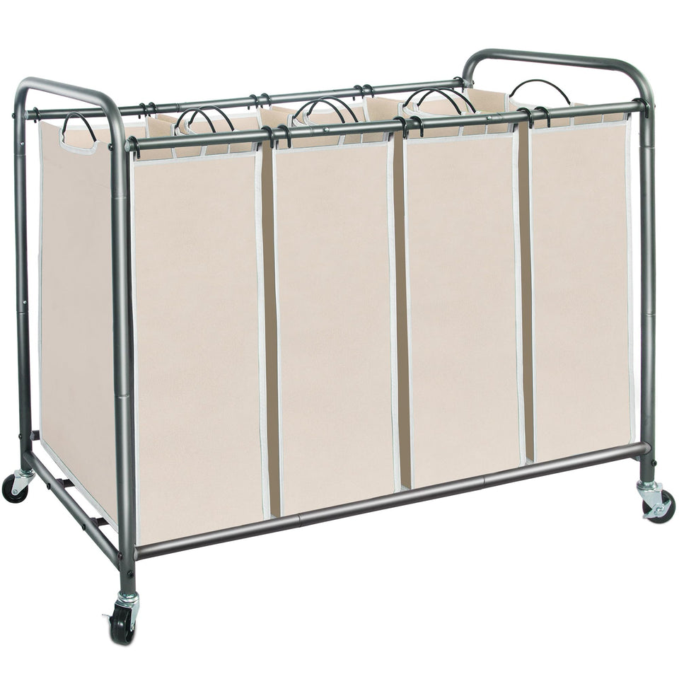 STORAGE MANIAC 4-section beige laundry sorter with wheels for easy transport