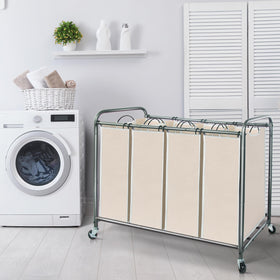 Beige STORAGE MANIAC laundry sorter pictured in a tidy laundry space