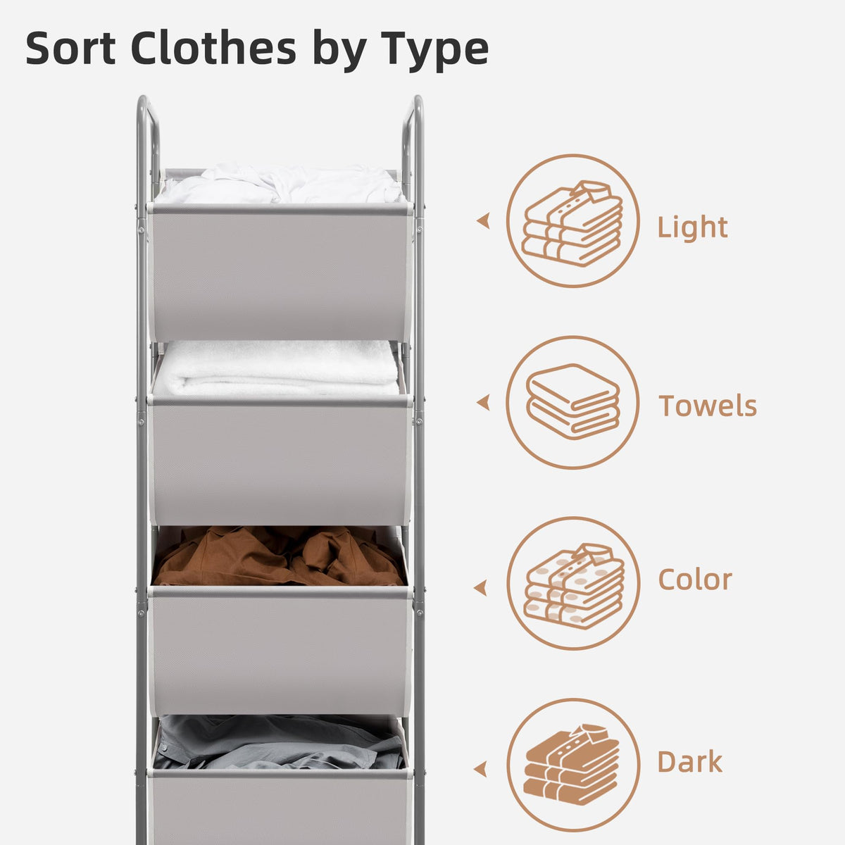 Storage Maniac laundry sorter tall dimensions showcase vertical storage in tight spaces.