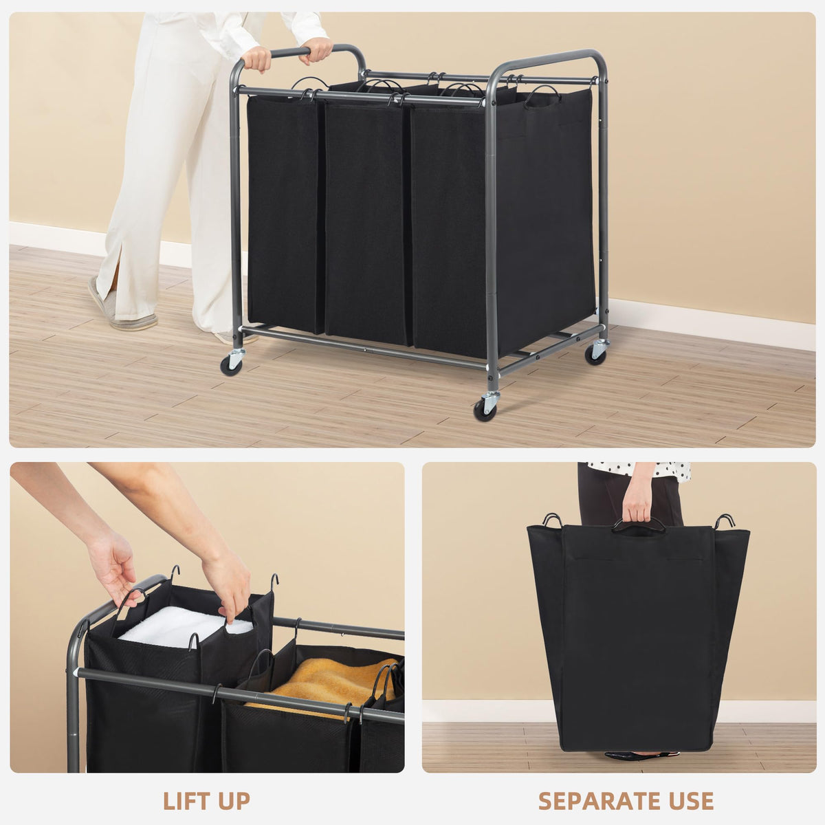 Storage Maniac lockable wheels provide stability for hallway or laundry rooms.