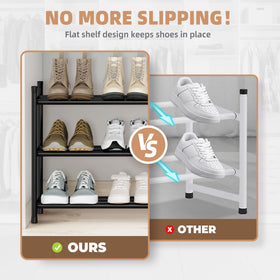 Storage Maniac long expandable shoe rack anti-slip feet keep shoes secure.