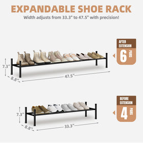 Storage Maniac long expandable shoe rack bars adjustable, accommodates varied shoe sizes.