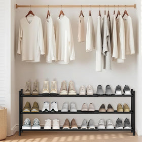 Storage Maniac long expandable shoe rack durable steel construction for daily use.