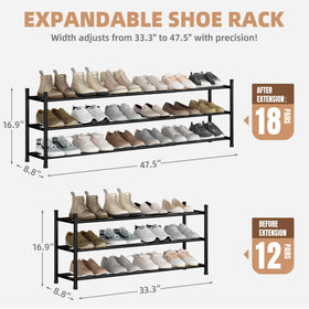 Storage Maniac long expandable shoe rack extended length shows adjustable fit for spaces.