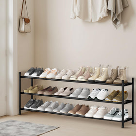 Storage Maniac long expandable shoe rack in closet saves floor space.