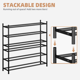 Storage Maniac long expandable shoe rack stackable top view highlights vertical capacity.