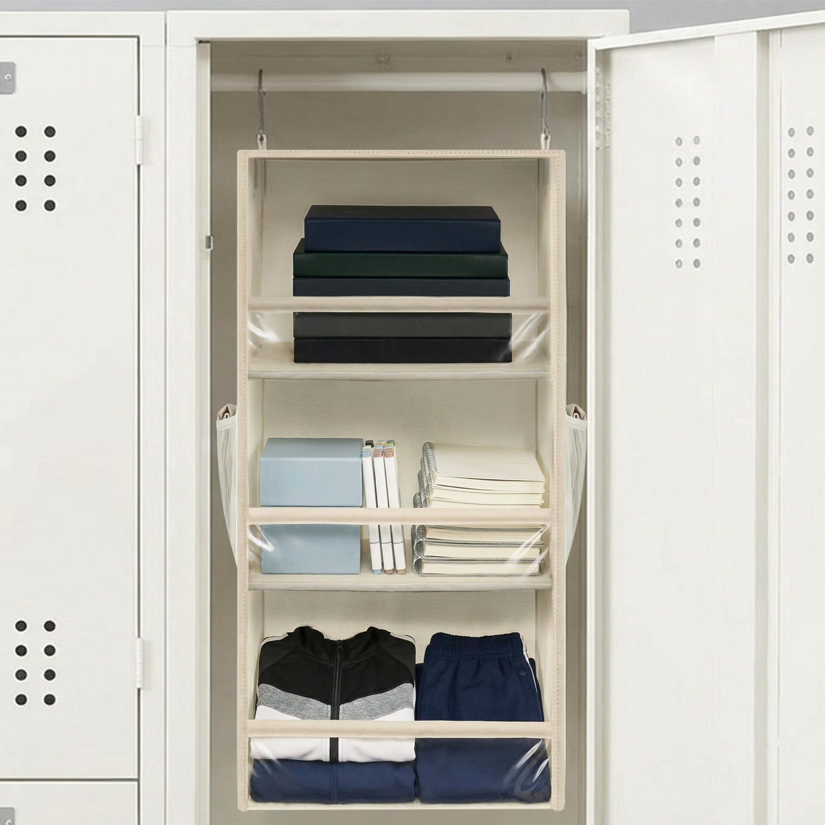 Storage Maniac mesh pockets hold small items like belts and socks for easy access.