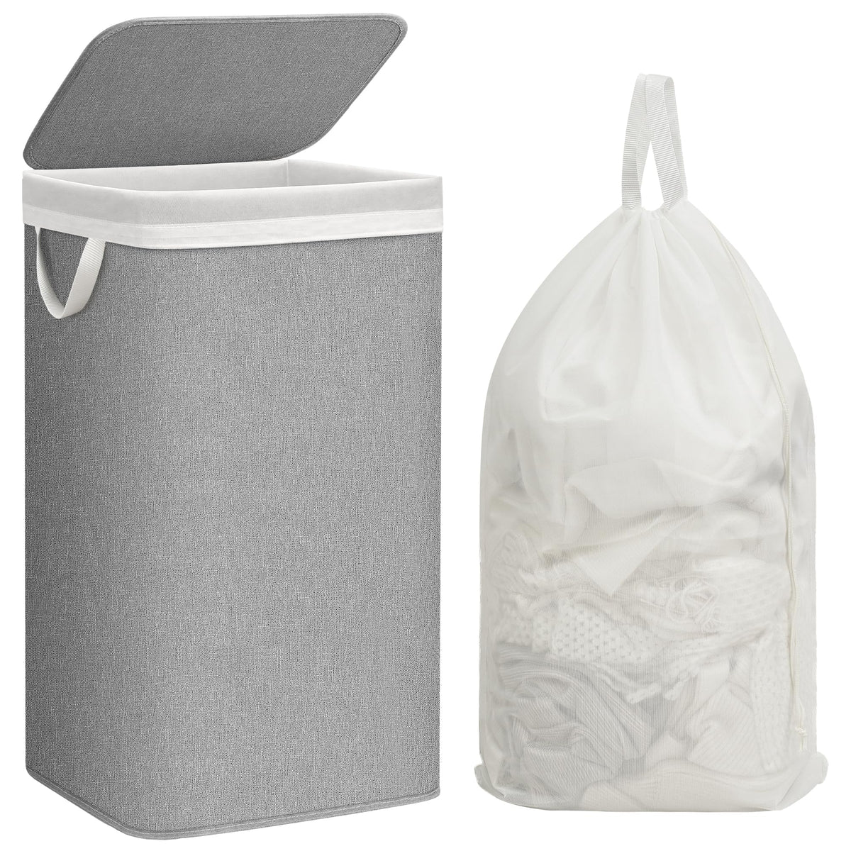 Storage Maniac metal frame laundry hamper with lid for a tidy laundry space.