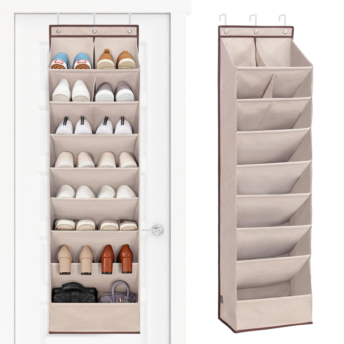 STORAGE MANIAC over-the-door organizer with 10 pockets for shoes on a narrow door