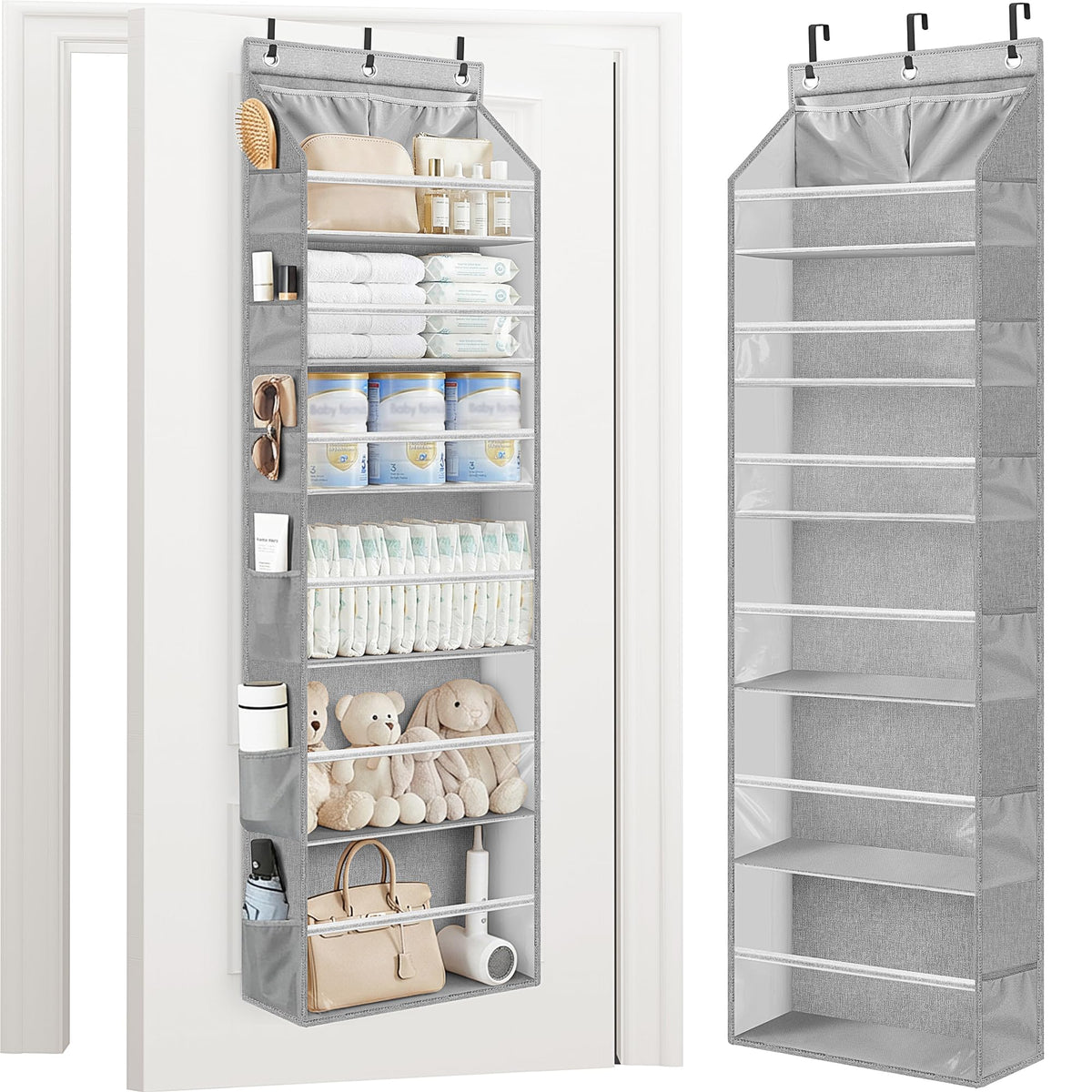 Storage Maniac over-the-door organizer front view shows spacious pockets for easy access.