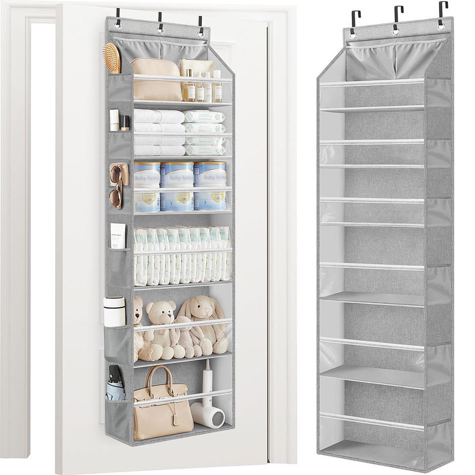 Storage Maniac over-the-door organizer front view shows spacious pockets for easy access.