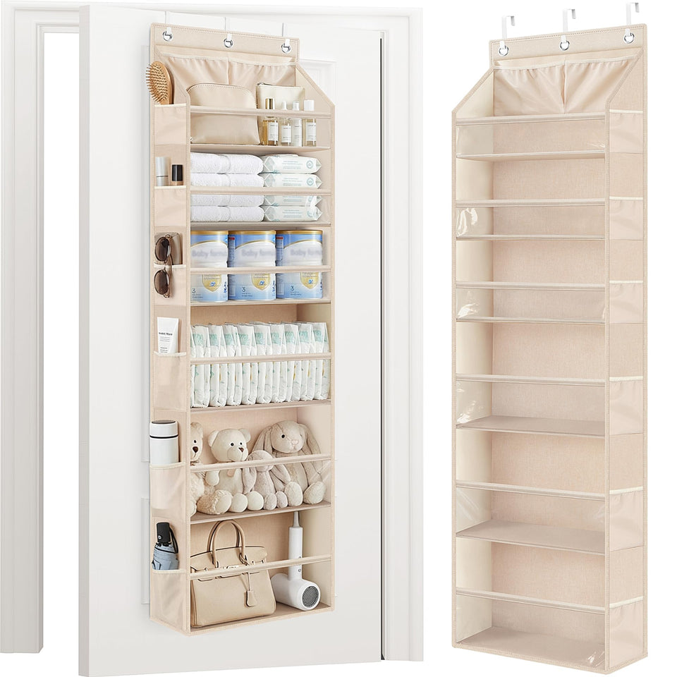 Storage Maniac over-the-door organizer showing large capacity for clutter-free entryway.