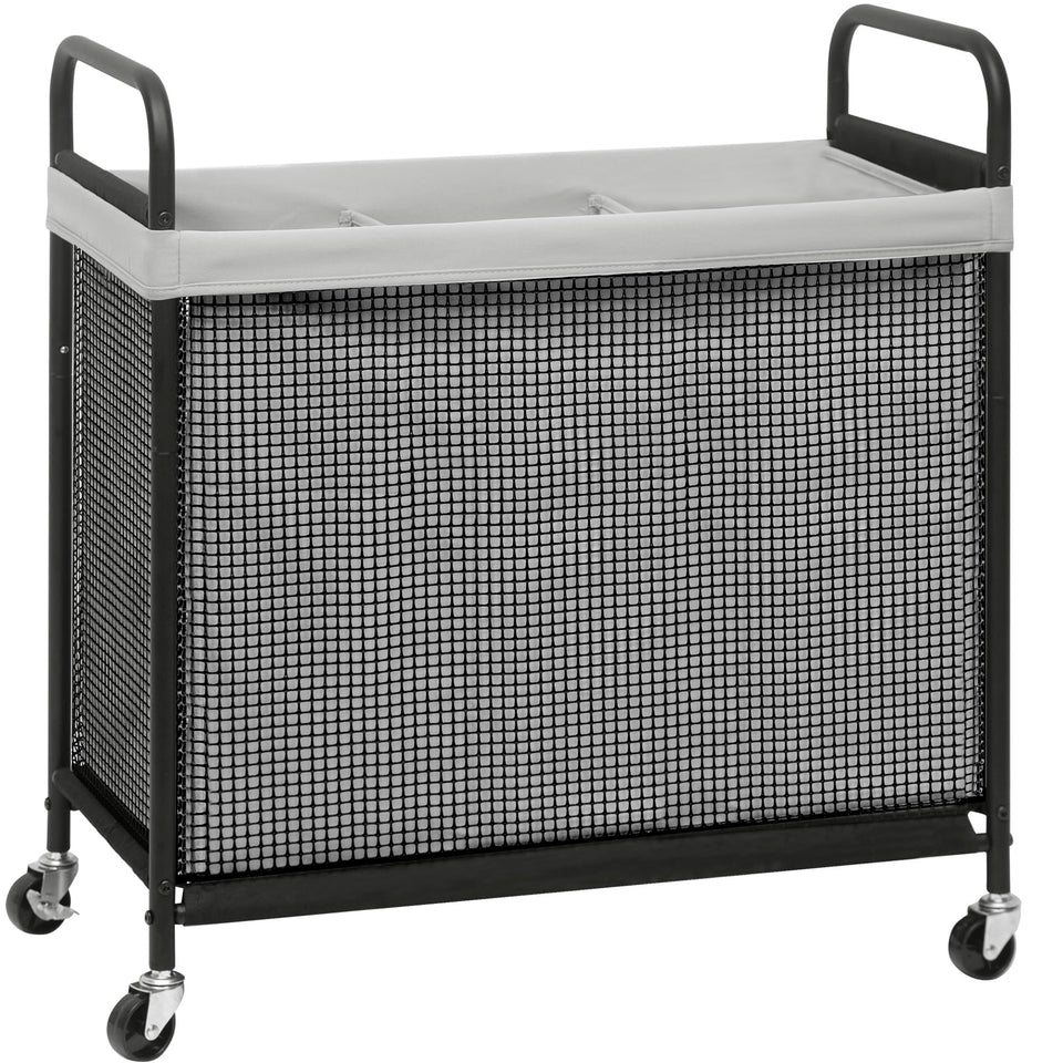 Storage Maniac rolling hamper with 3-section sorter for organized laundry flow.