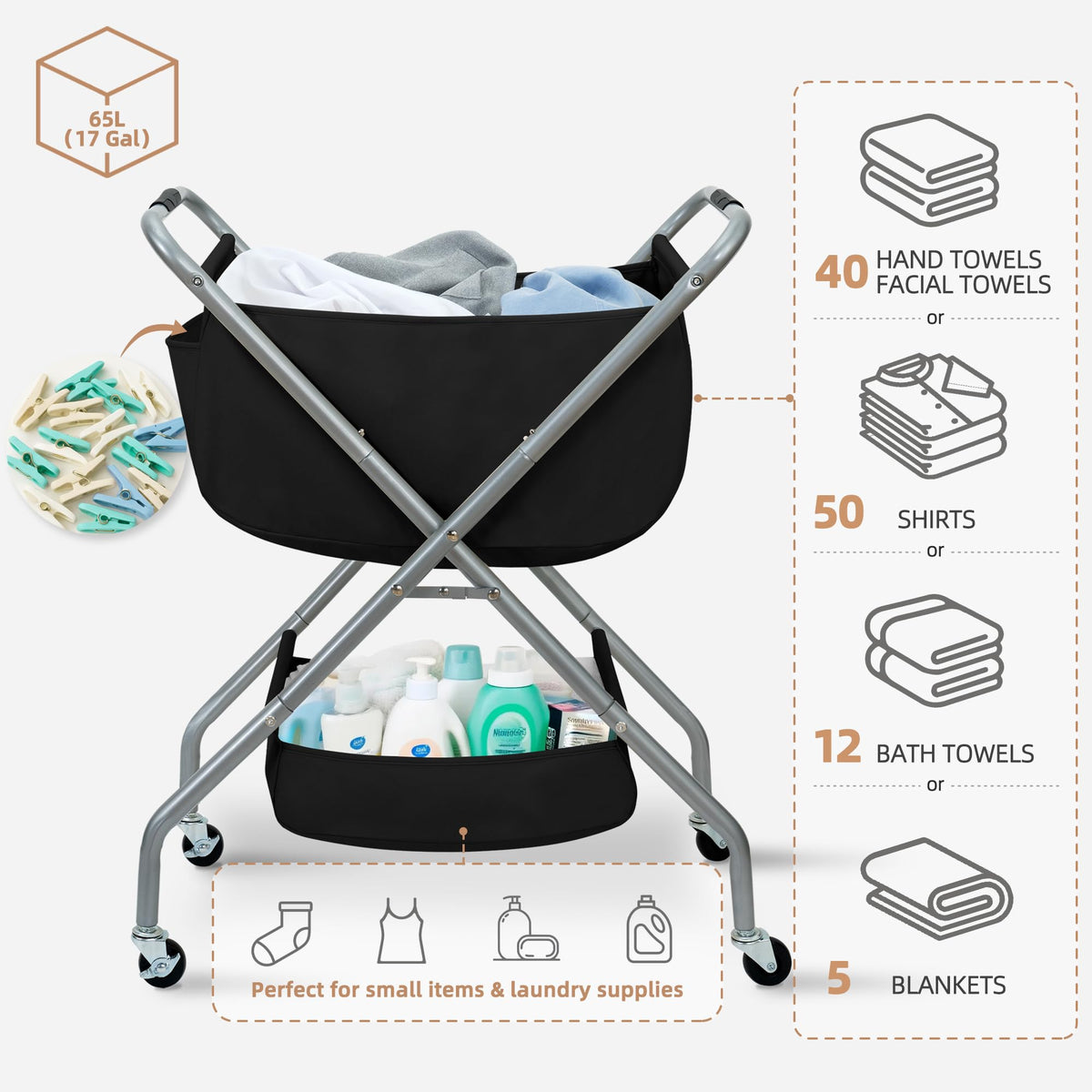 Storage Maniac rolling cart with brakes secures position during loading and unloading.