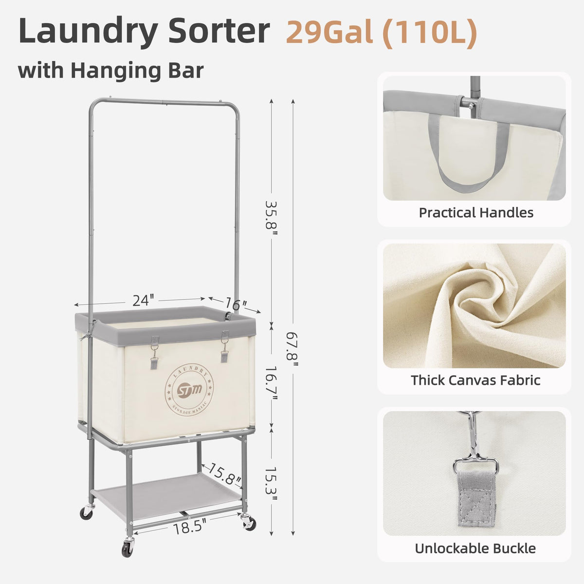 Storage Maniac rolling laundry cart with durable metal frame.