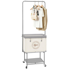 Storage Maniac rolling laundry cart with hanging bar for organized air-drying.