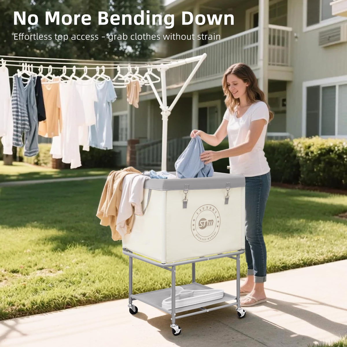 Storage Maniac rolling laundry cart lower shelf for organized detergents