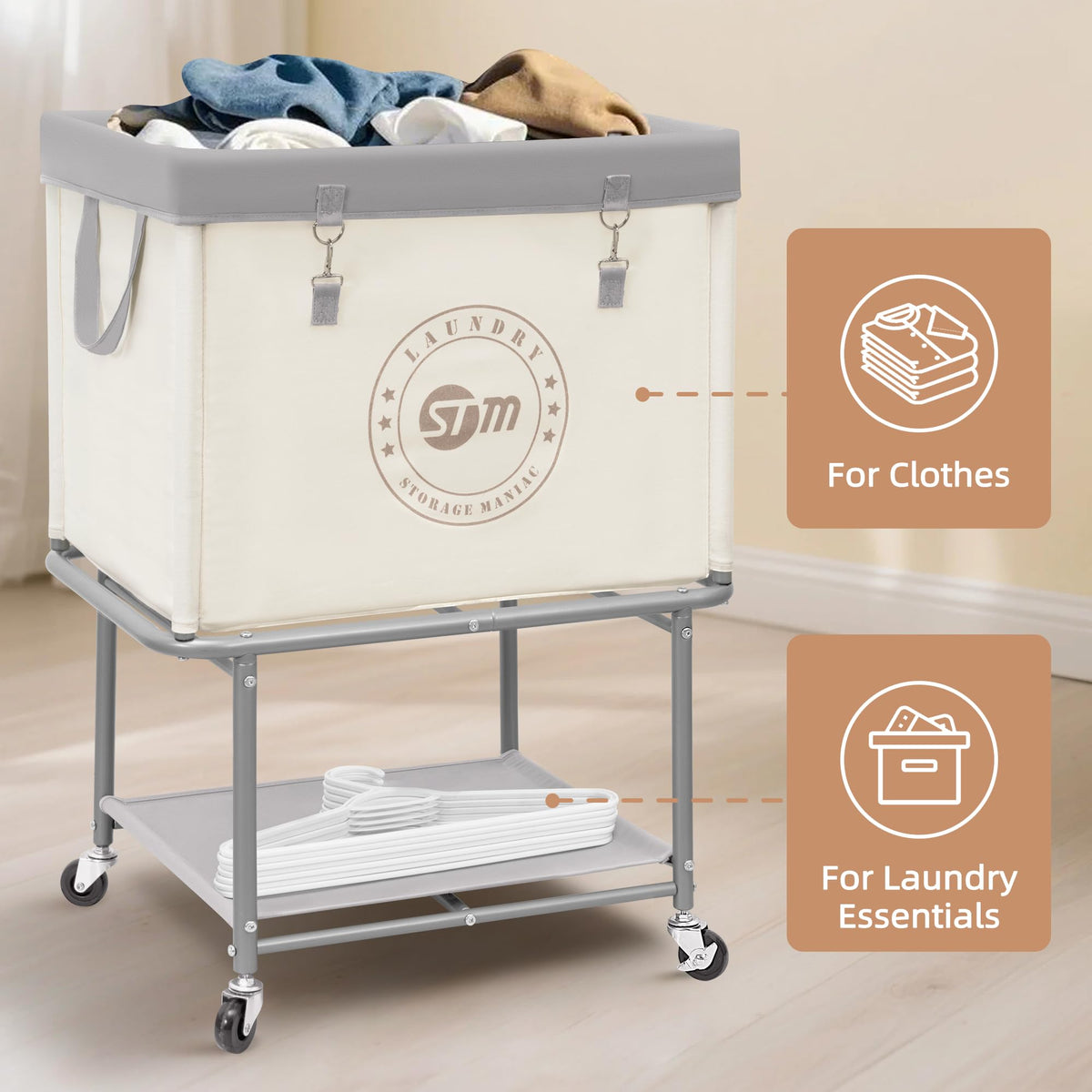Storage Maniac rolling laundry cart rust-resistant finish for daily use