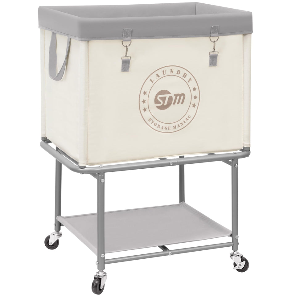 Storage Maniac rolling laundry cart upper basket for waist-level sorting