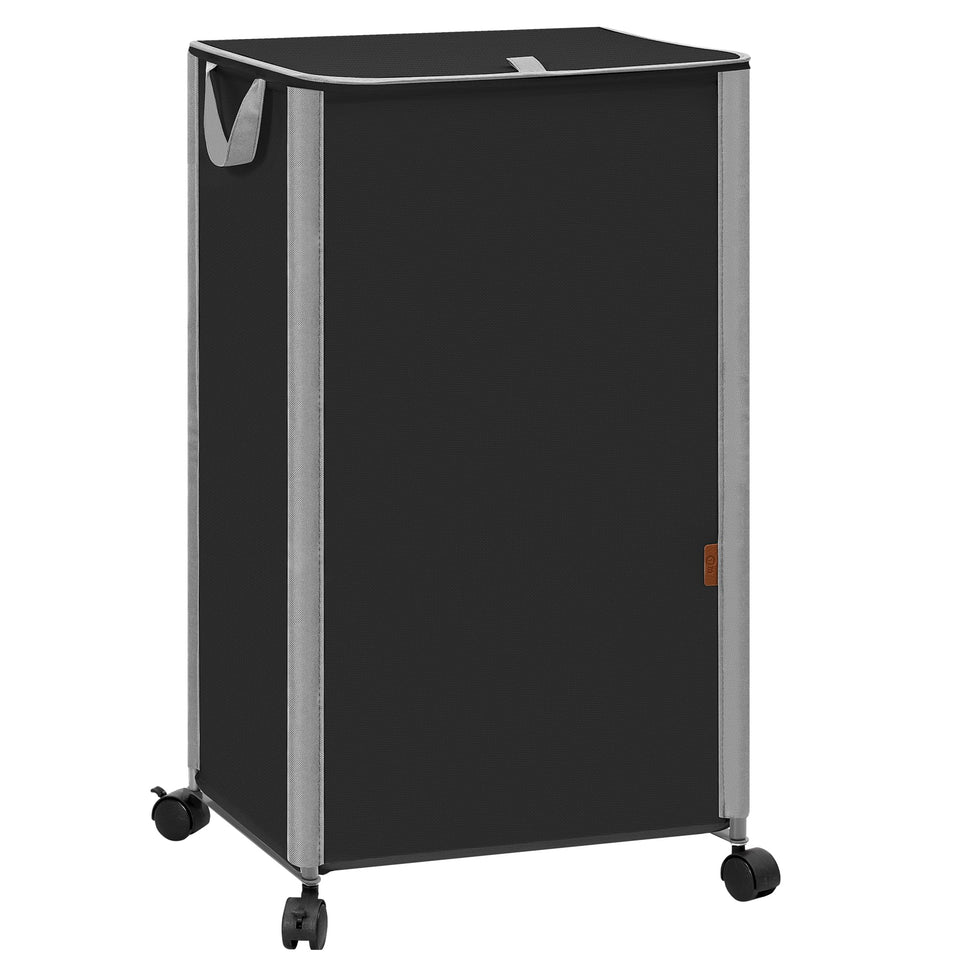 STORAGE MANIAC rolling laundry hamper with lid shows sturdy frame and concealed laundry