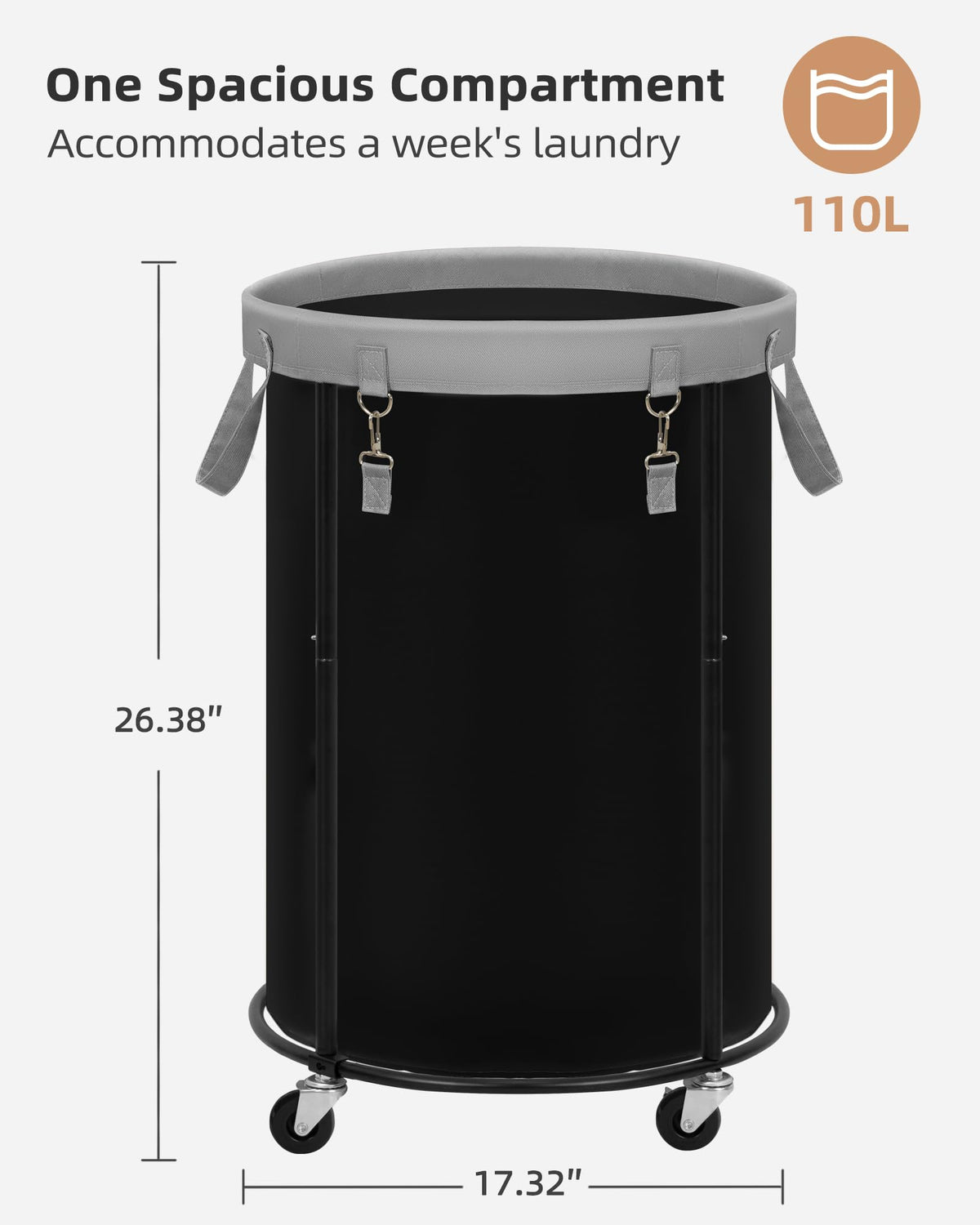 Storage Maniac round laundry cart with wheels facilitates effortless room-to-room laundry