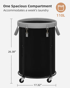 Storage Maniac round laundry cart with wheels facilitates effortless room-to-room laundry