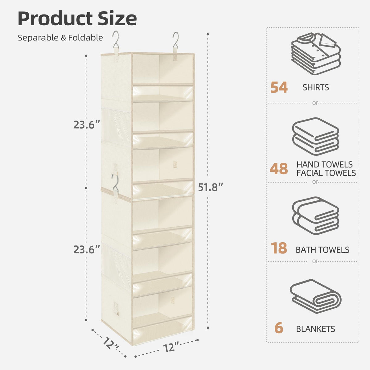 Storage Maniac separable 3-shelf unit connected for expanded vertical storage.