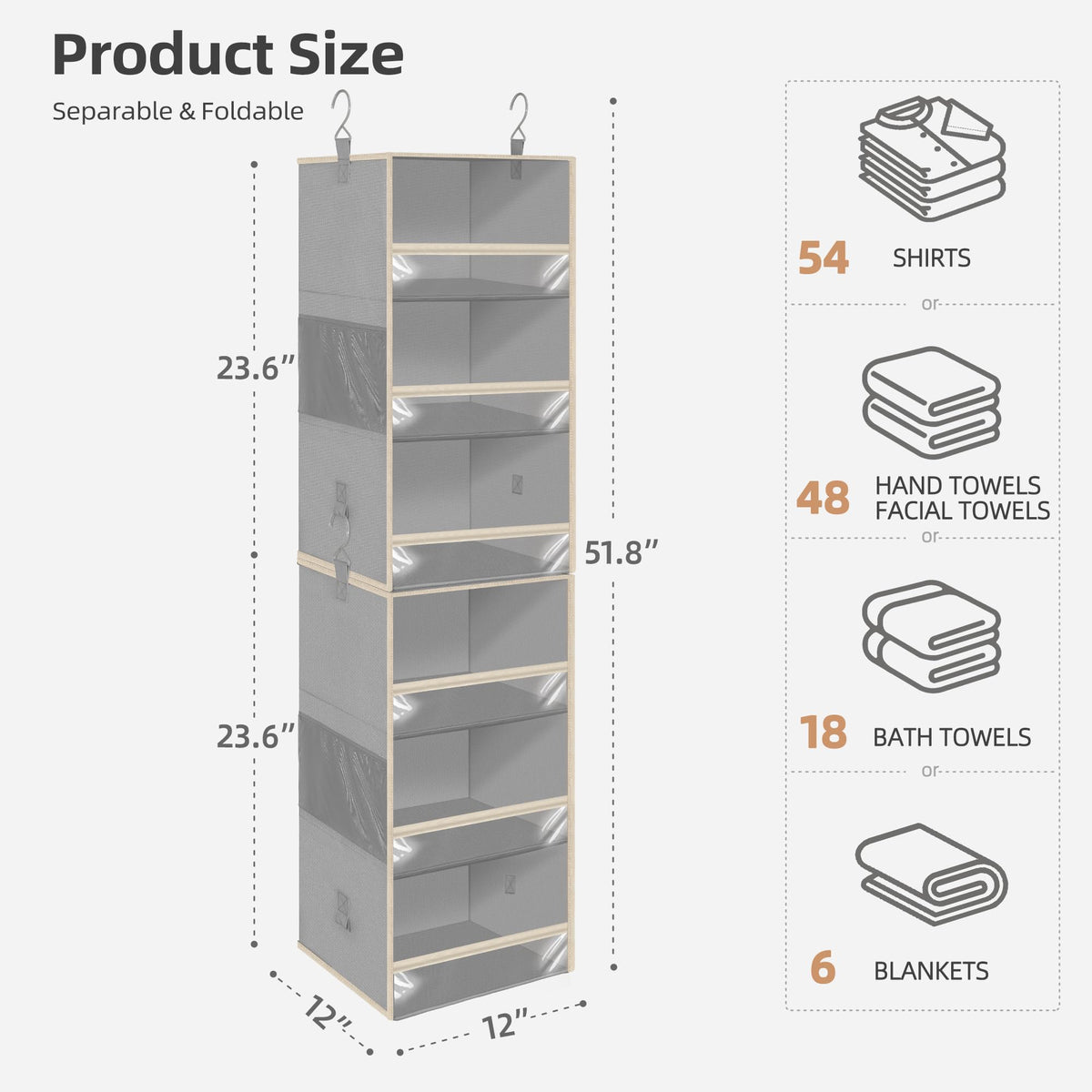 Storage Maniac separable 3-shelf unit demonstrates flexible height for different spaces