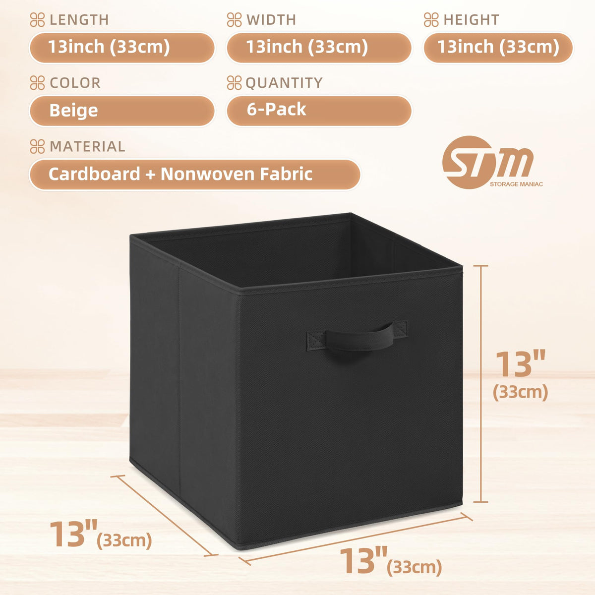 Storage Maniac six-pack fabric storage bins ready for shelves or closets.