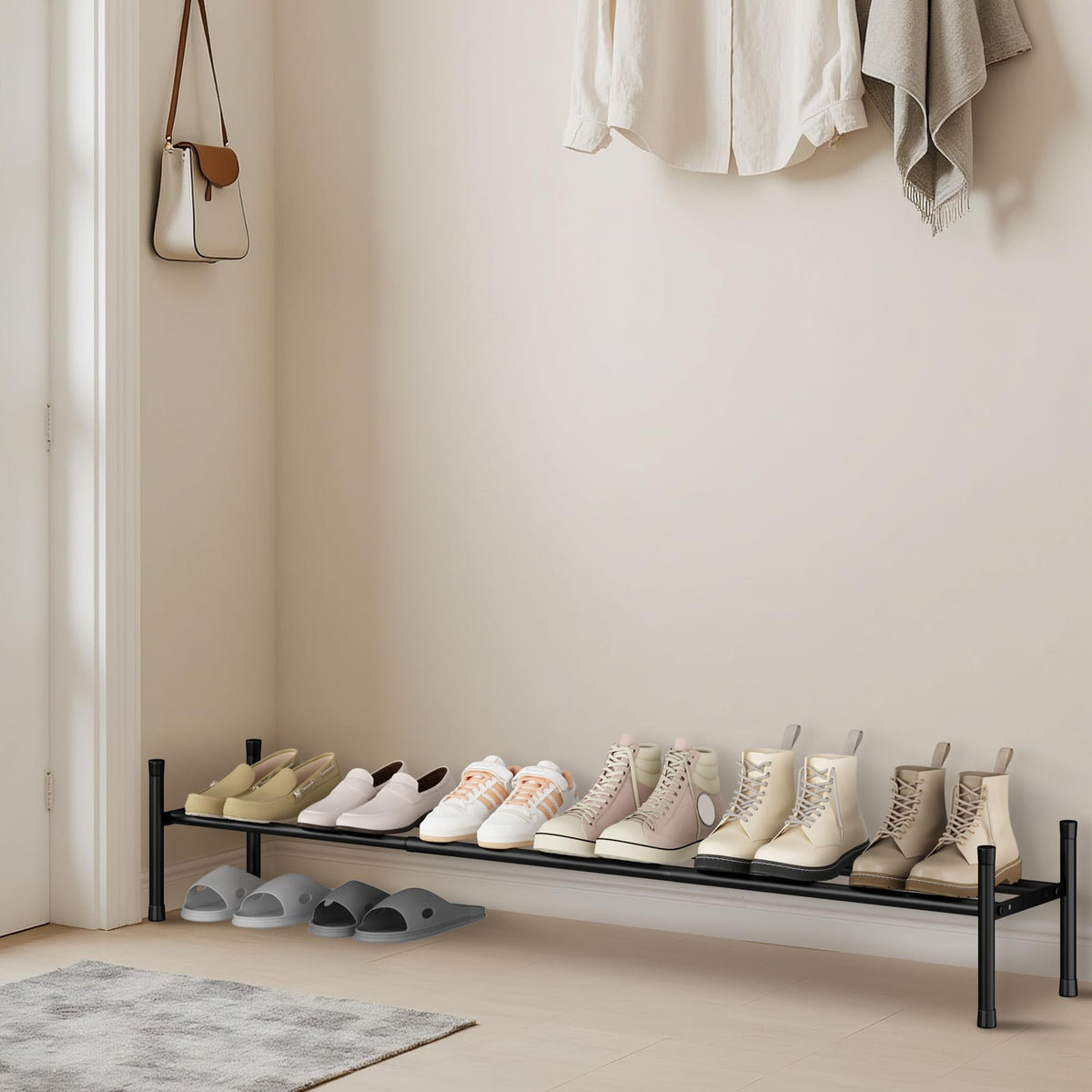 Storage Maniac six-to-eight-pair capacity shown in hallway setup.