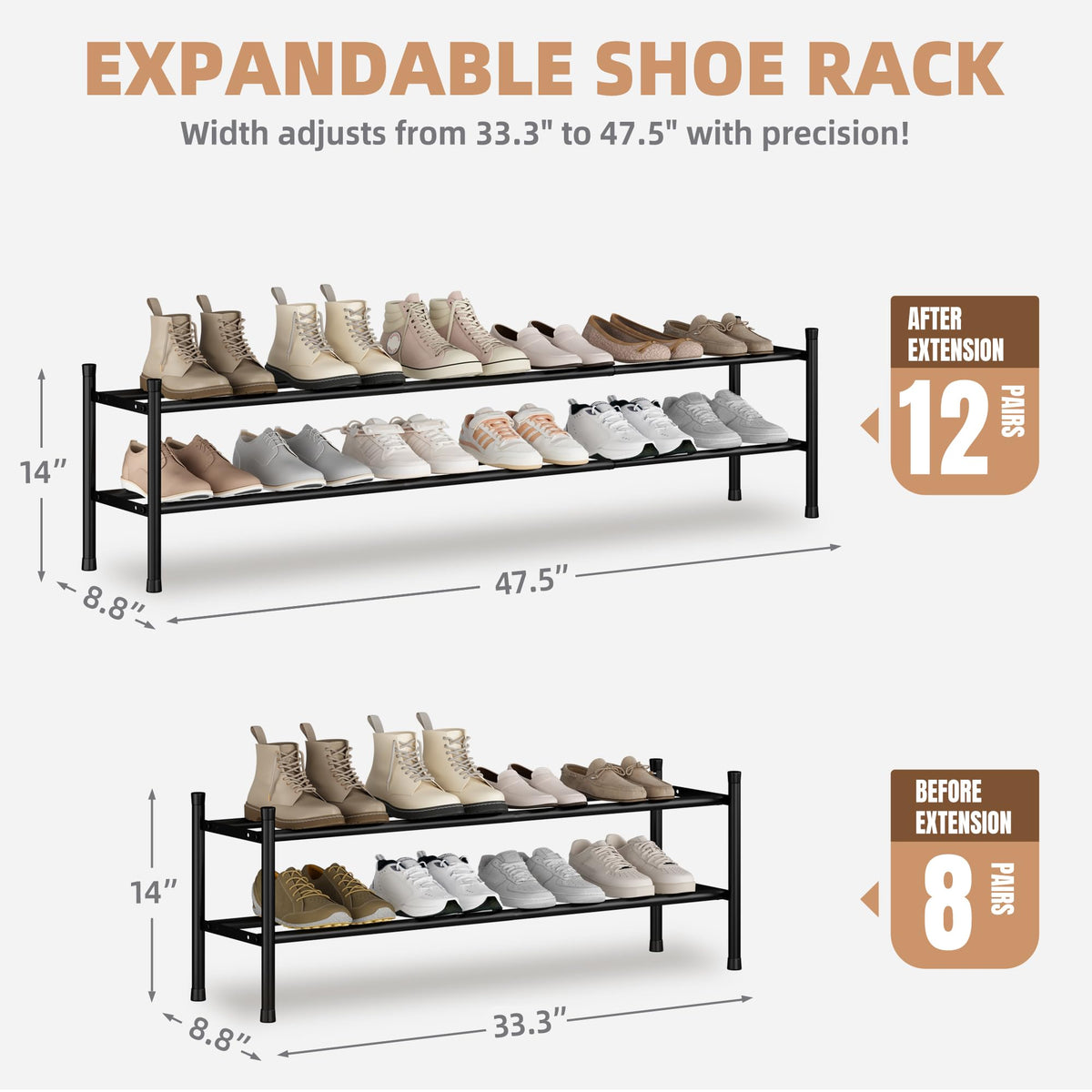 Storage Maniac sleek metal rail system keeps shoes organized