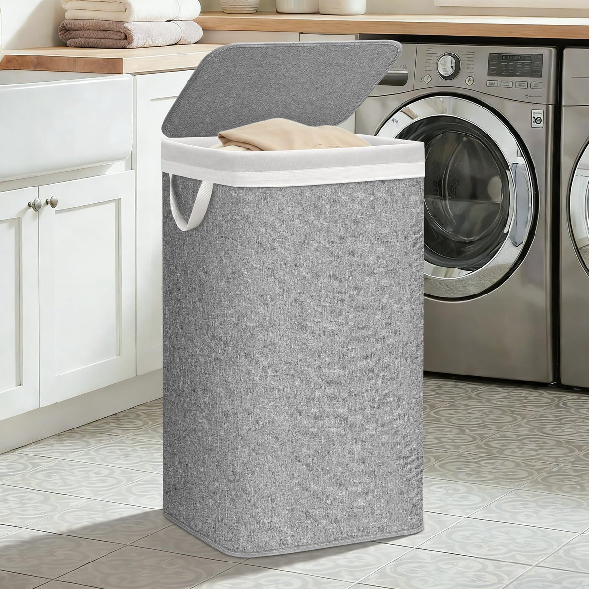 Storage Maniac tall 90L laundry hamper saves floor space in busy rooms.