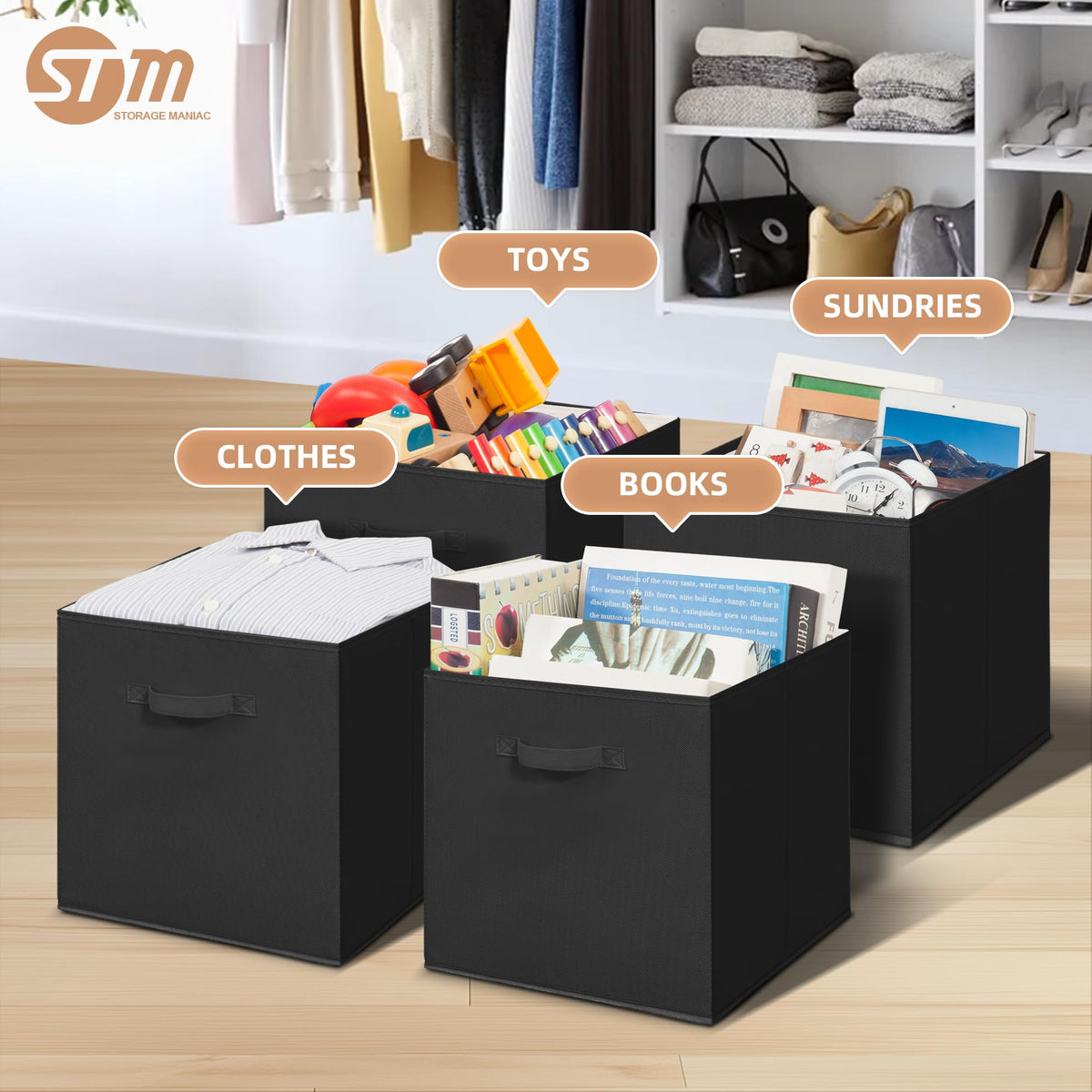 Storage Maniac tear-resistant fabric bin material keeps daily use sturdy.