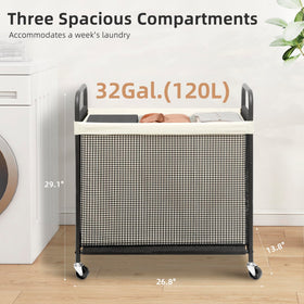 Storage Maniac three-section sorter helps pre-sort clothes by color and fabric.