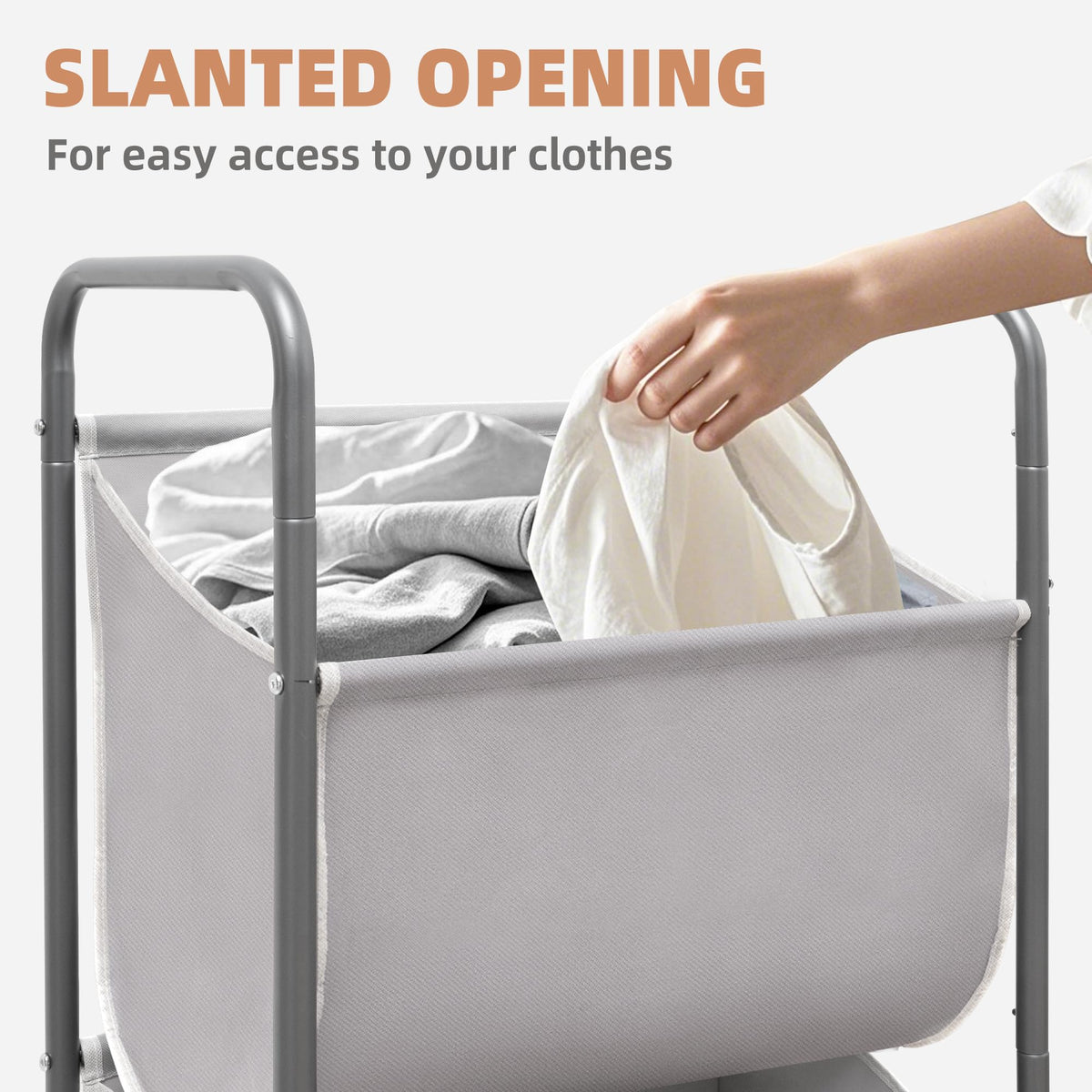 Storage Maniac tilted openings allow quick laundry tossing.