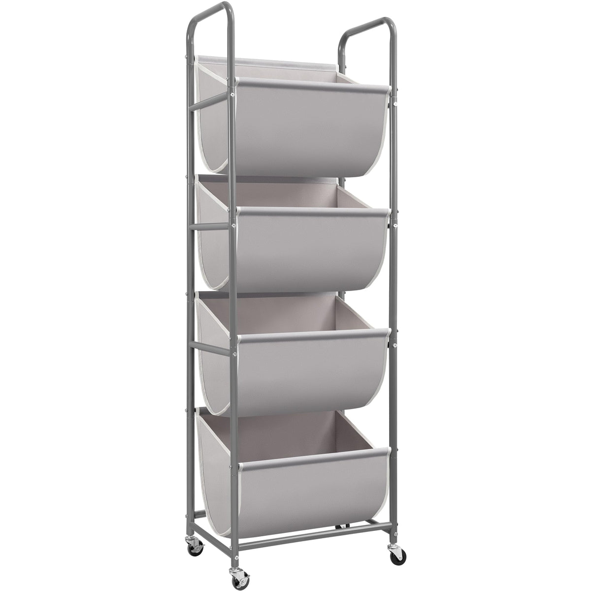 Storage Maniac vertical laundry hamper front view showing four-tier design for compact spaces.
