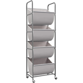 Storage Maniac vertical laundry hamper front view showing four-tier design for compact spaces.
