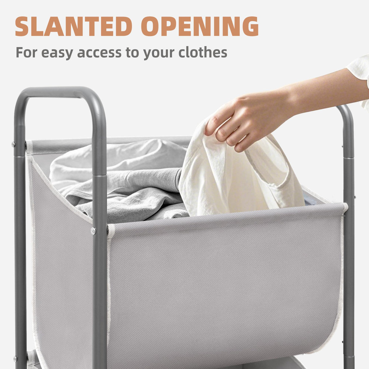 Storage Maniac vertical laundry hamper with wheels enables easy mobility during laundry days.