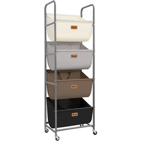 Storage Maniac vertical rolling laundry hamper with detachable bags for easy transport.