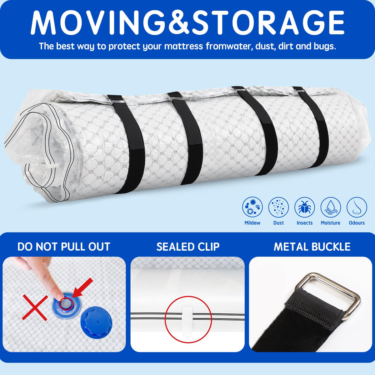 Storage Master vacuum bag designed to fit mattresses up to 14 inches.