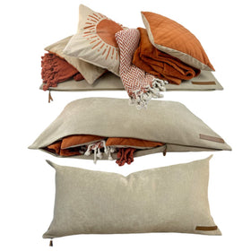STORAGE PILLOW XL with full-length zipper for easy access and soft storage.